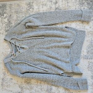 No Boundaries Light Gray V-Neck Sweater